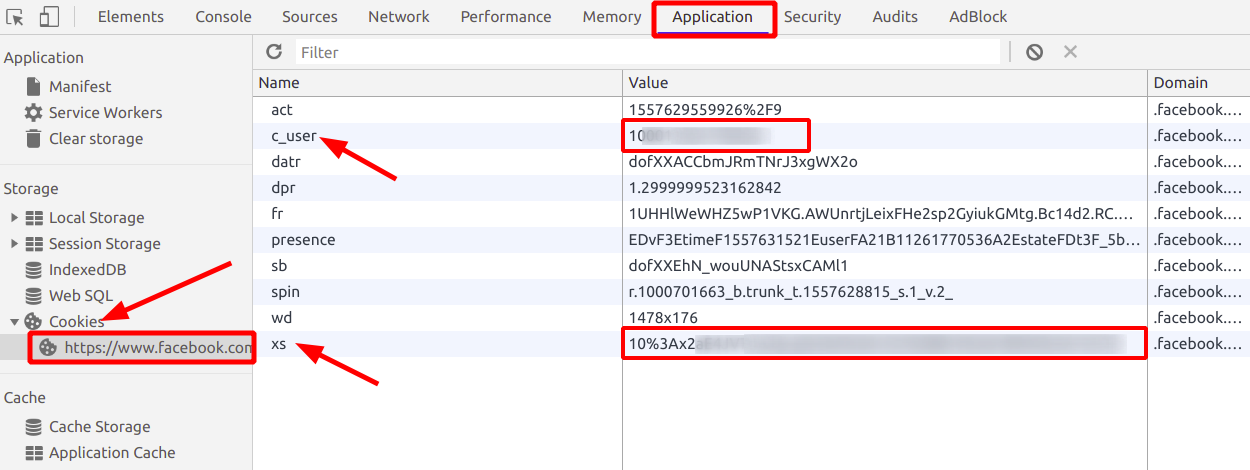 Facebook Cookie retrieval Google Chrome