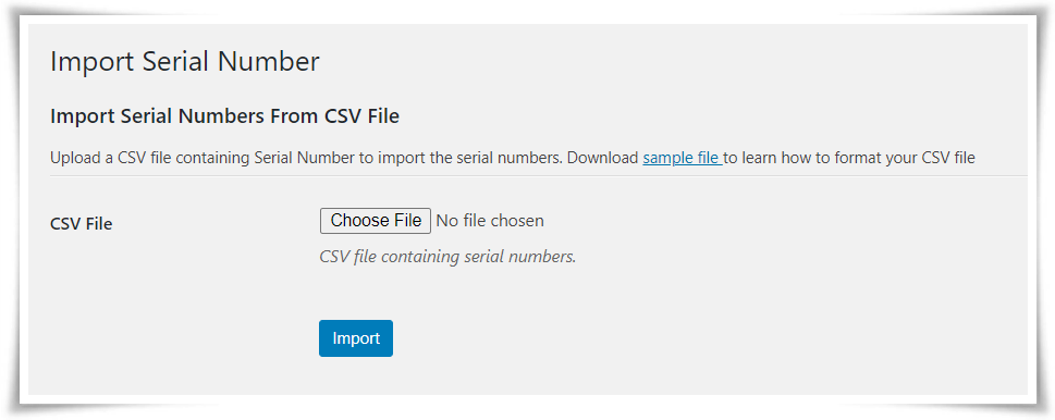 Upload your CSV file to import serials