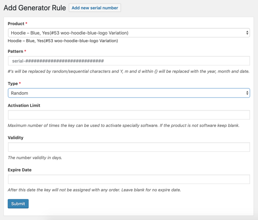 Add generator rules to get new number 