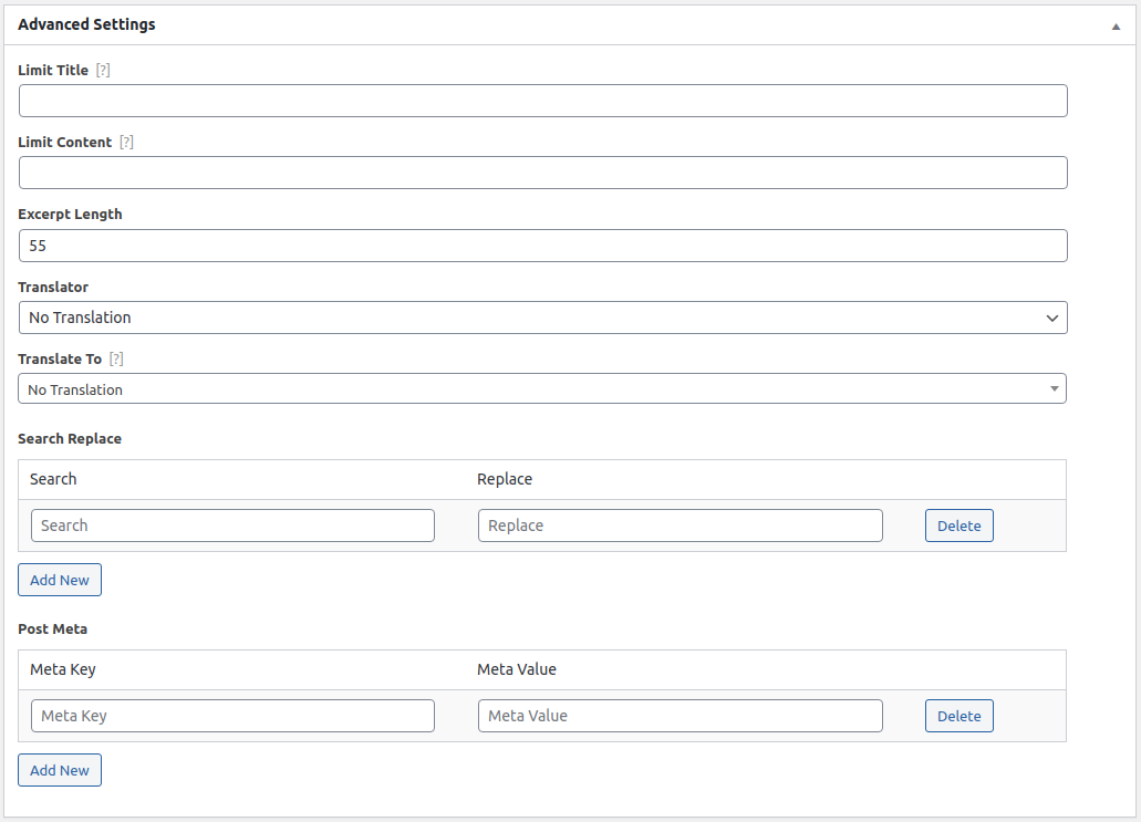 Advanced Settings of WP Content Pilot