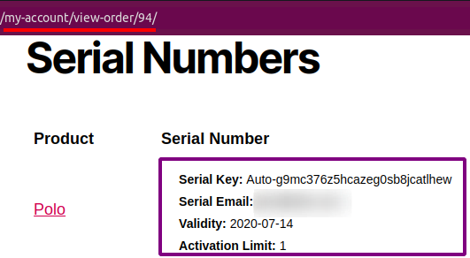 Serial Numbers on the customer Account section