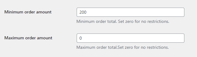 minmax order amount for the cart