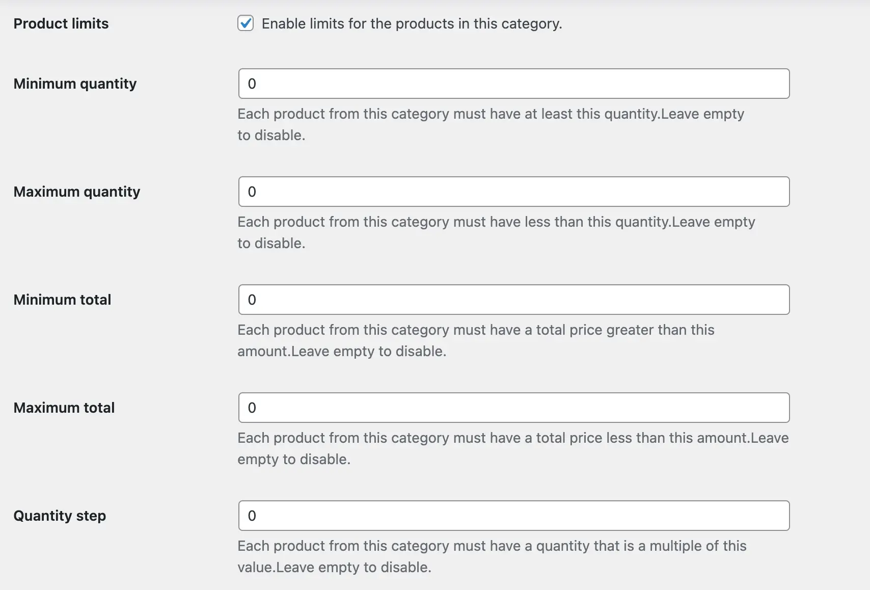 Category Limits Per Product