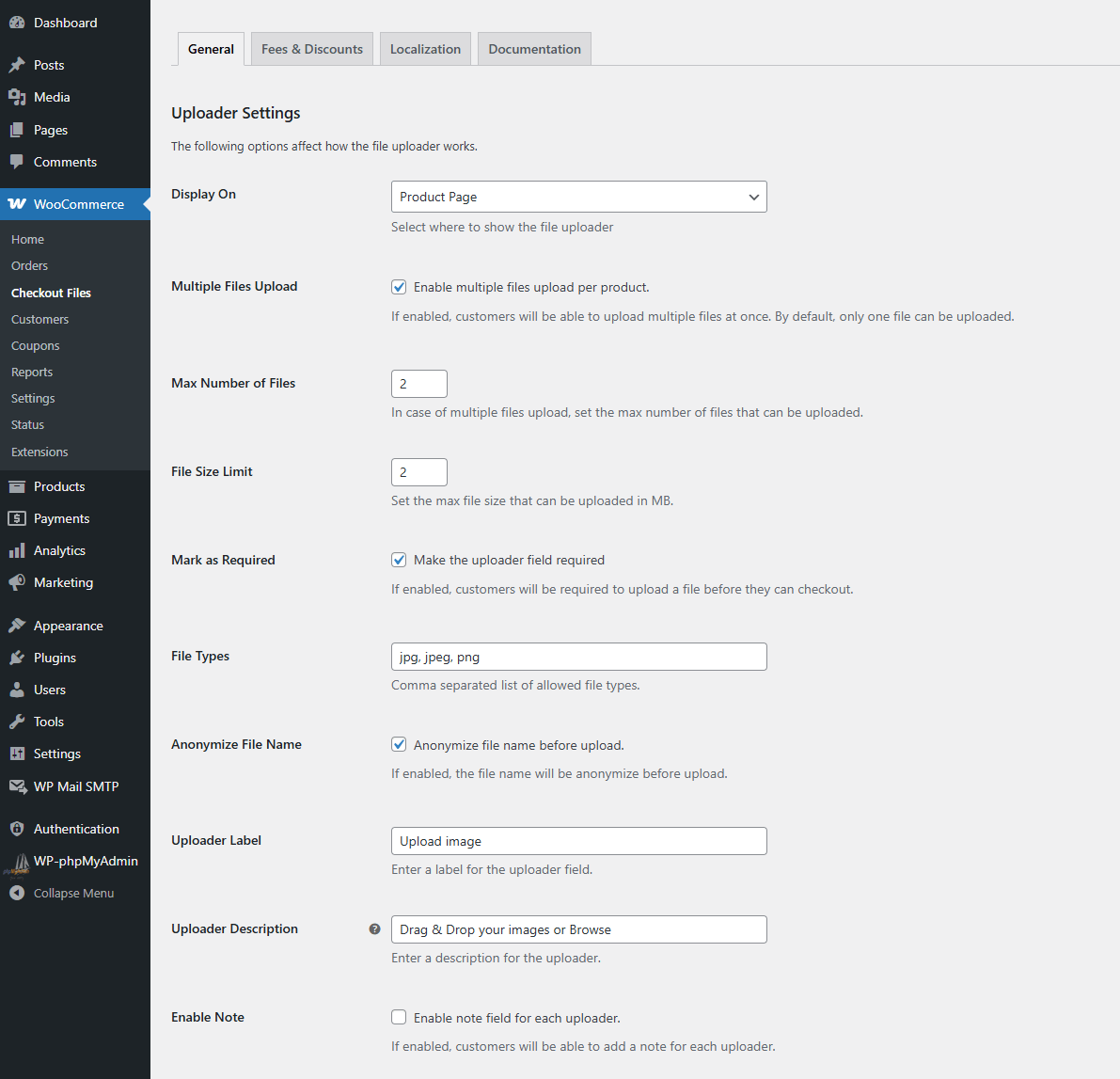 Uploader Settings