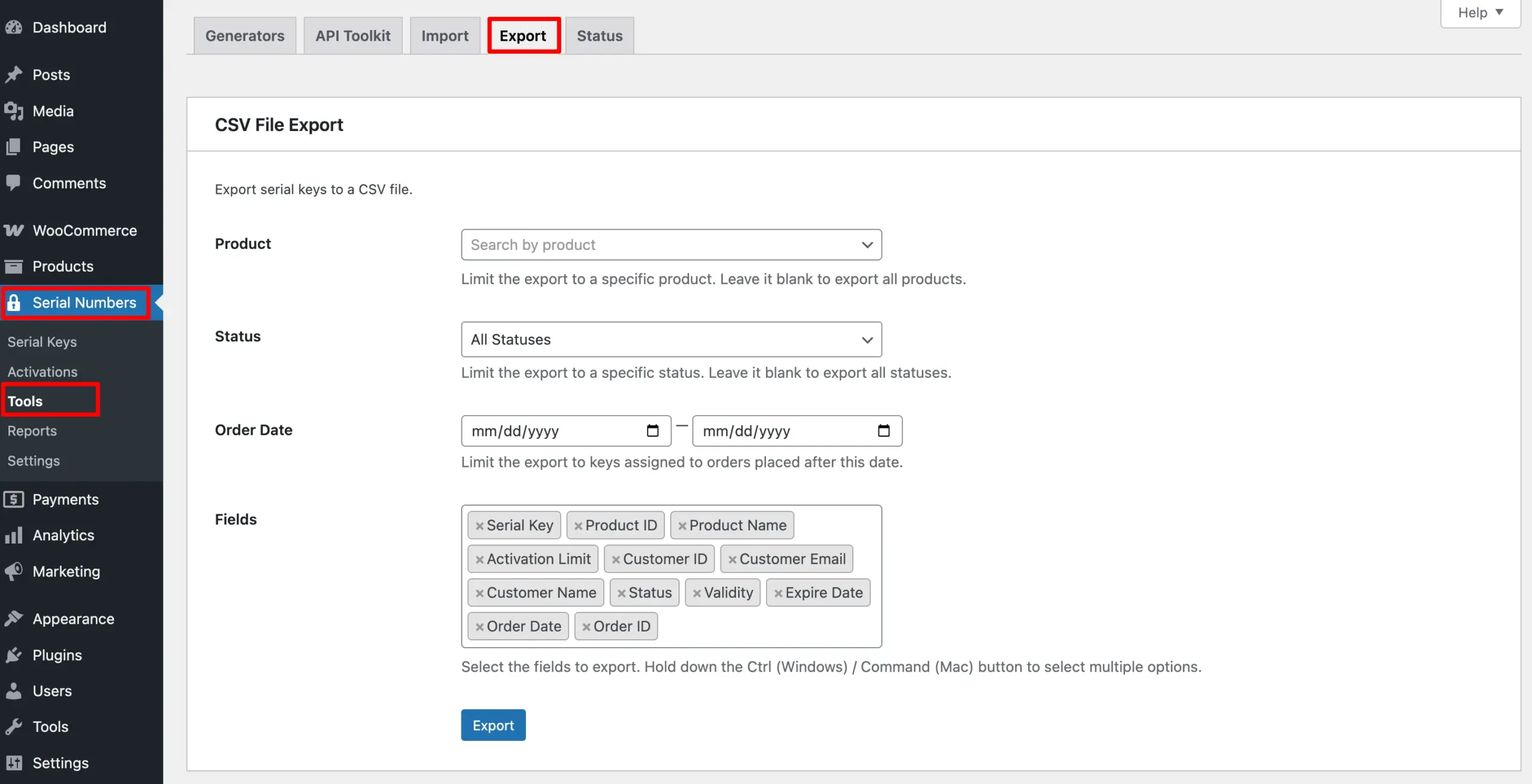 Export Key Data
