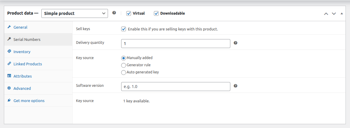 Enable Sell Keys in Product Edit section