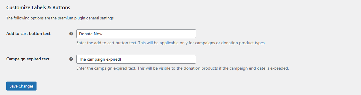 Donation Customize Labels and Buttons