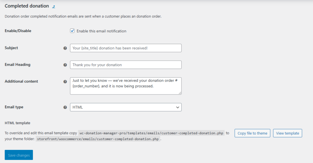 Donation Email Customization