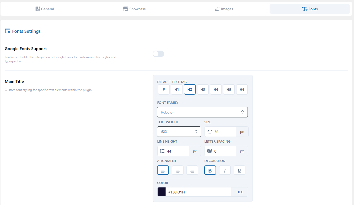 Fonts settings