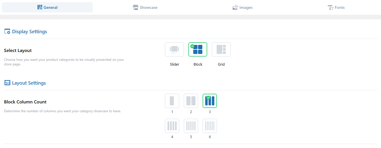 Block Layout Settings