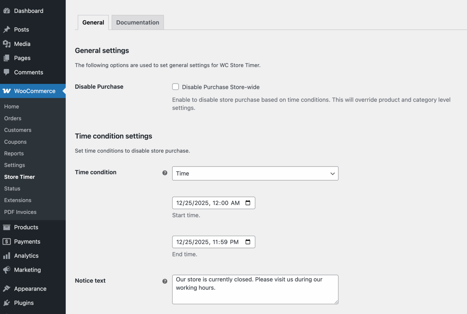 Configure Store Timer