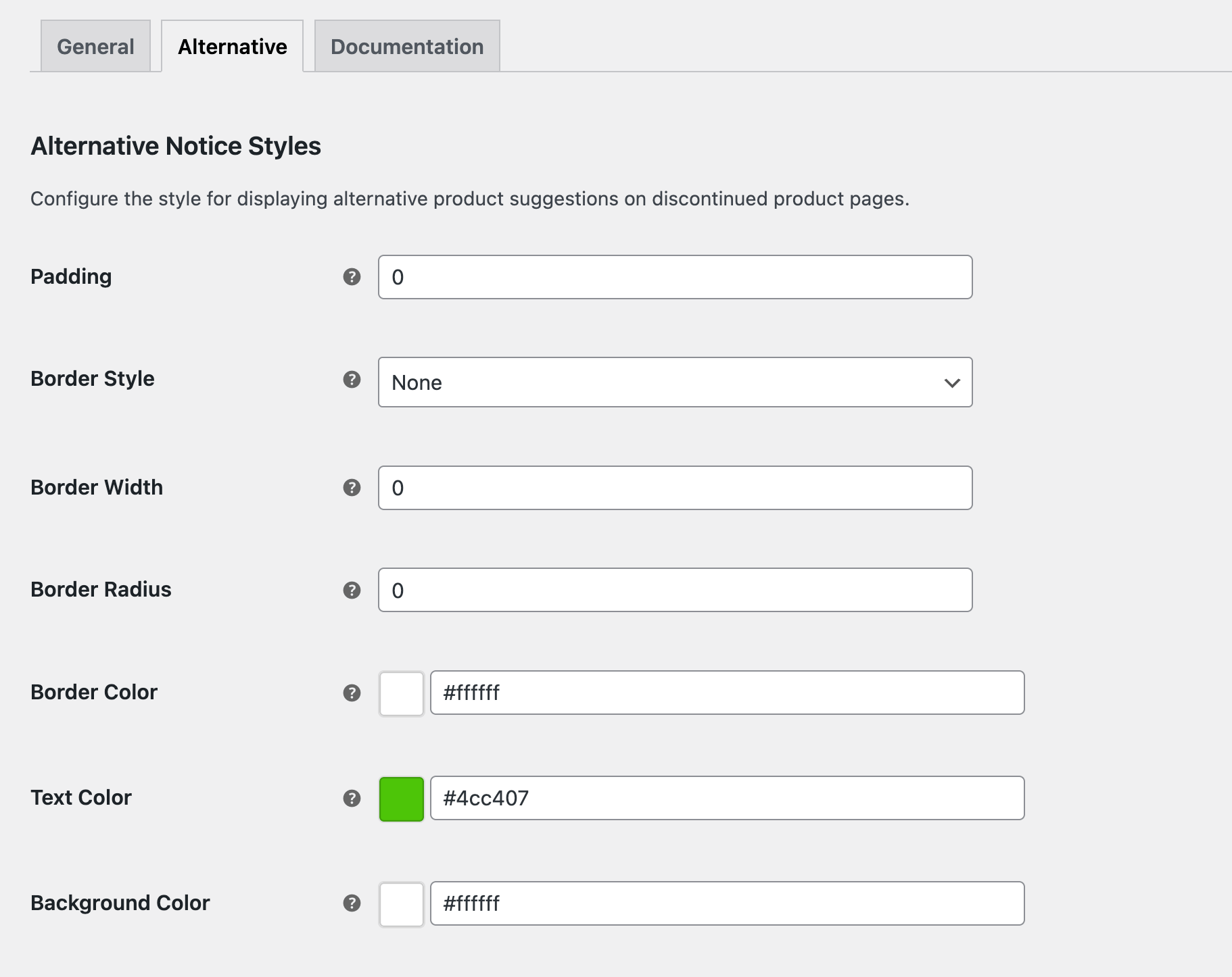 Alternative Product Notice Style