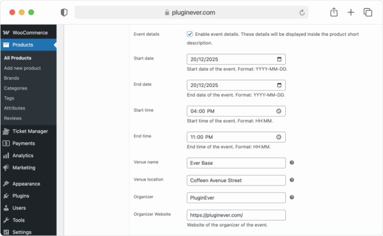 Configure Event Details