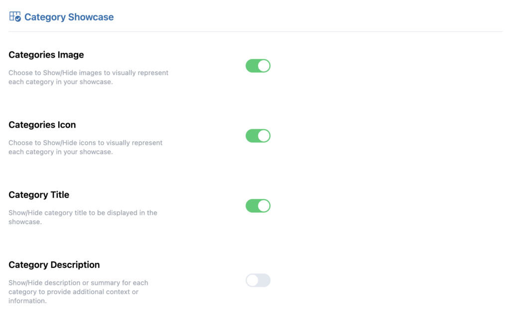 Showcase Display Settings