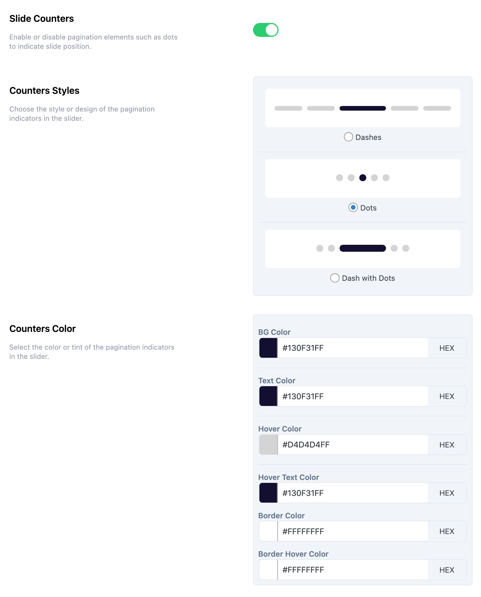 Slider Counter Settings