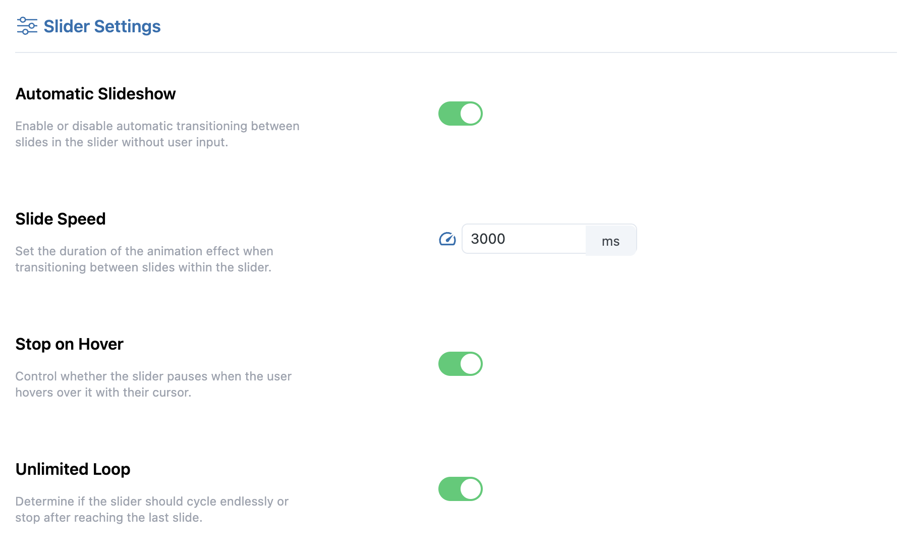Slider Settings
