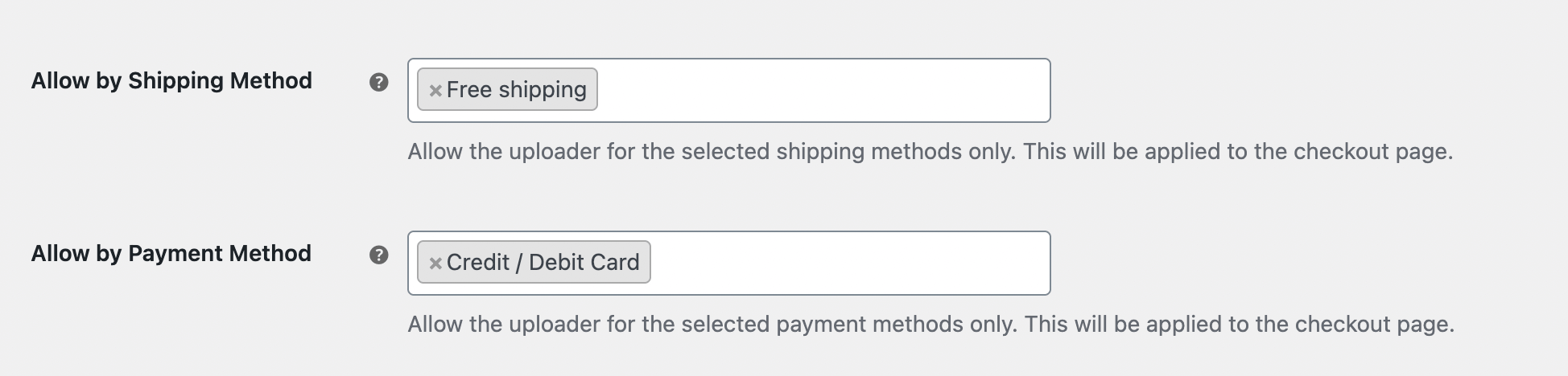 Allow by Shipping or Payment Methods