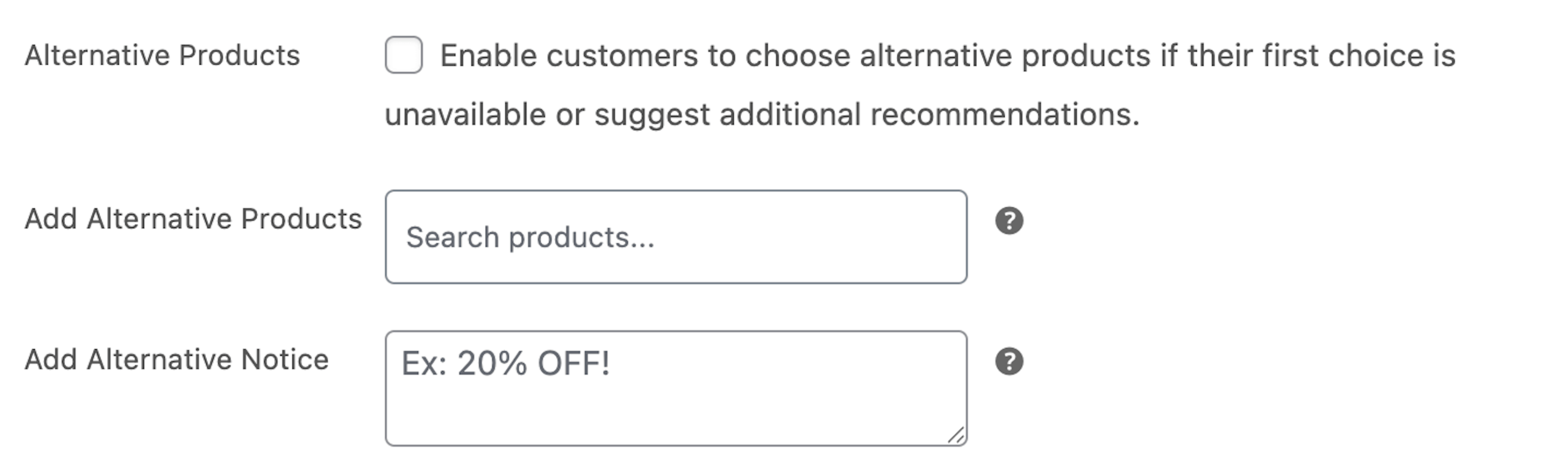 Set Alternative Products