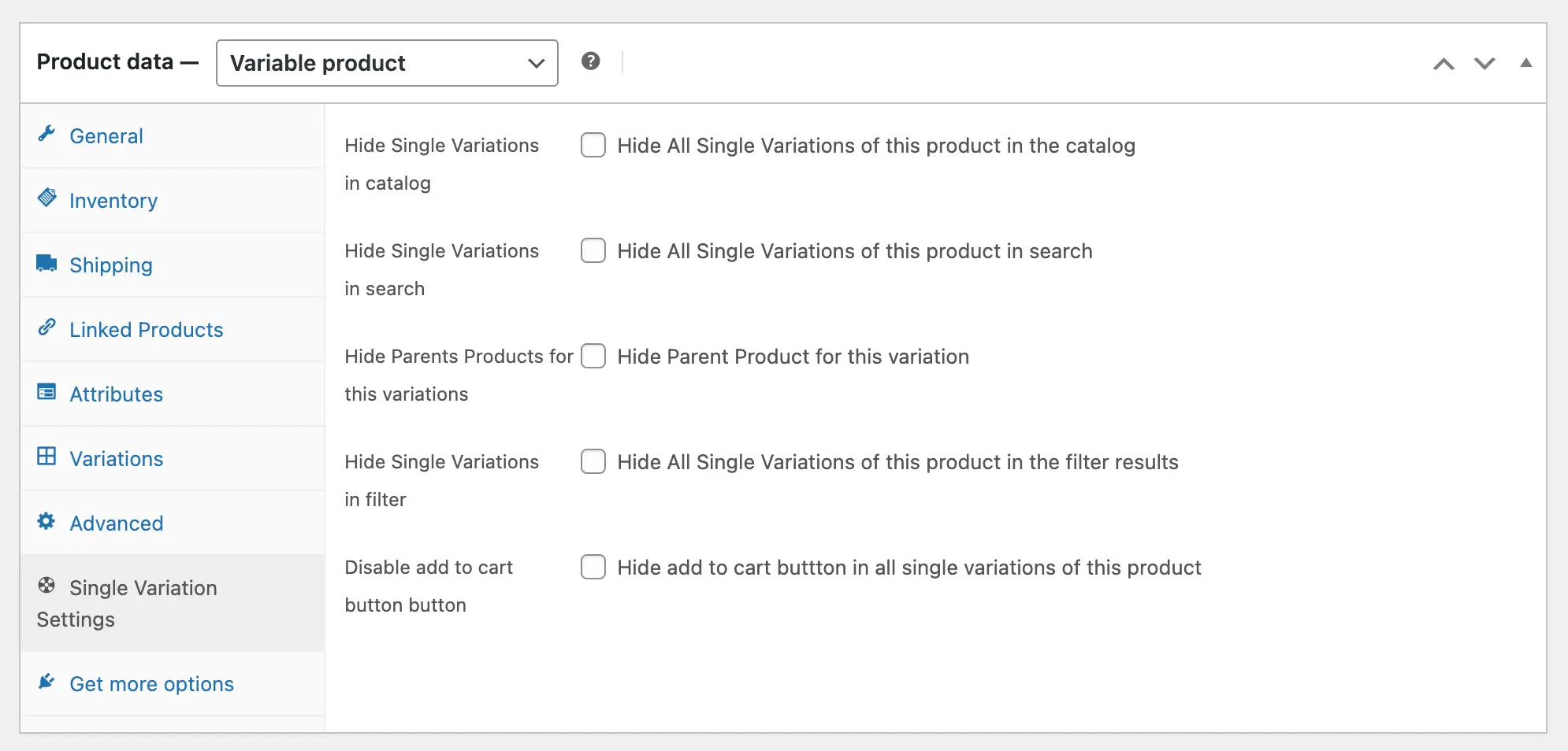 Product-Level Variation Settings