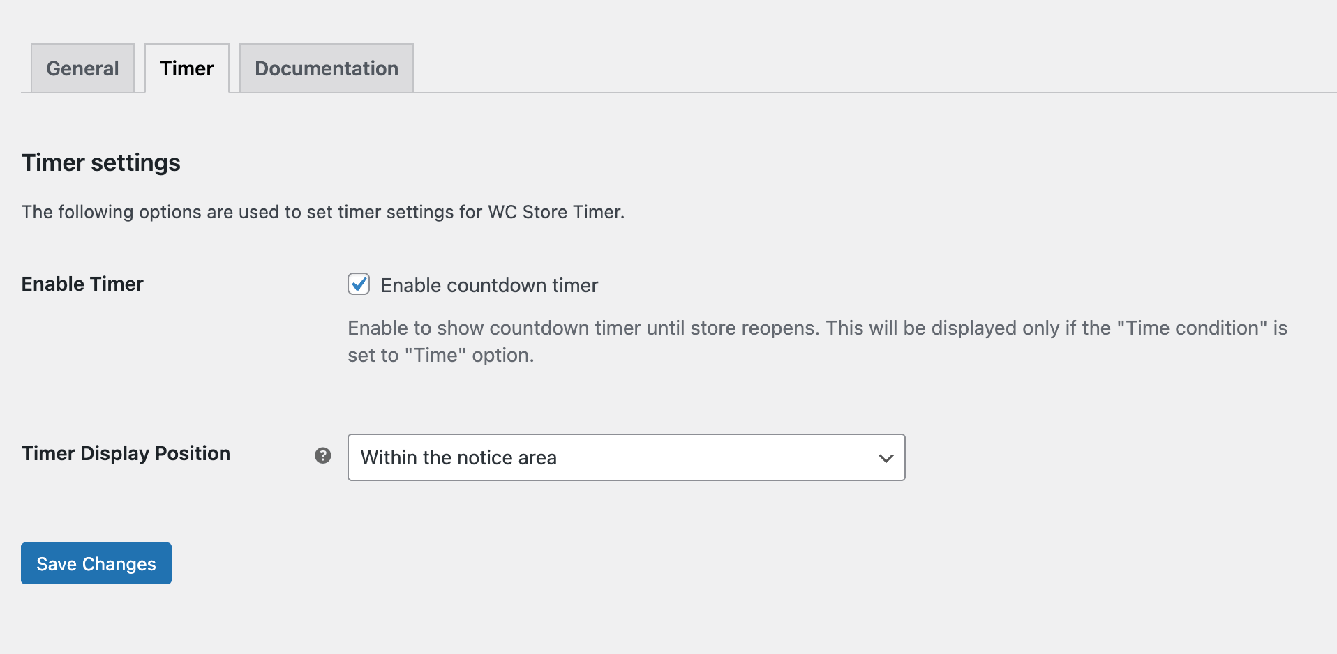 Countdown Timer Settings