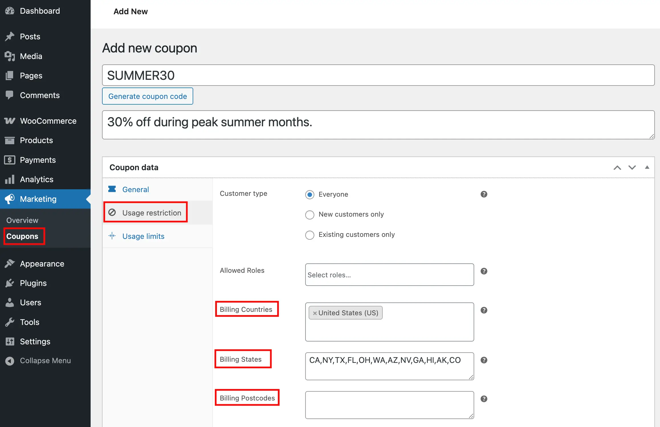 Billing Options Settings