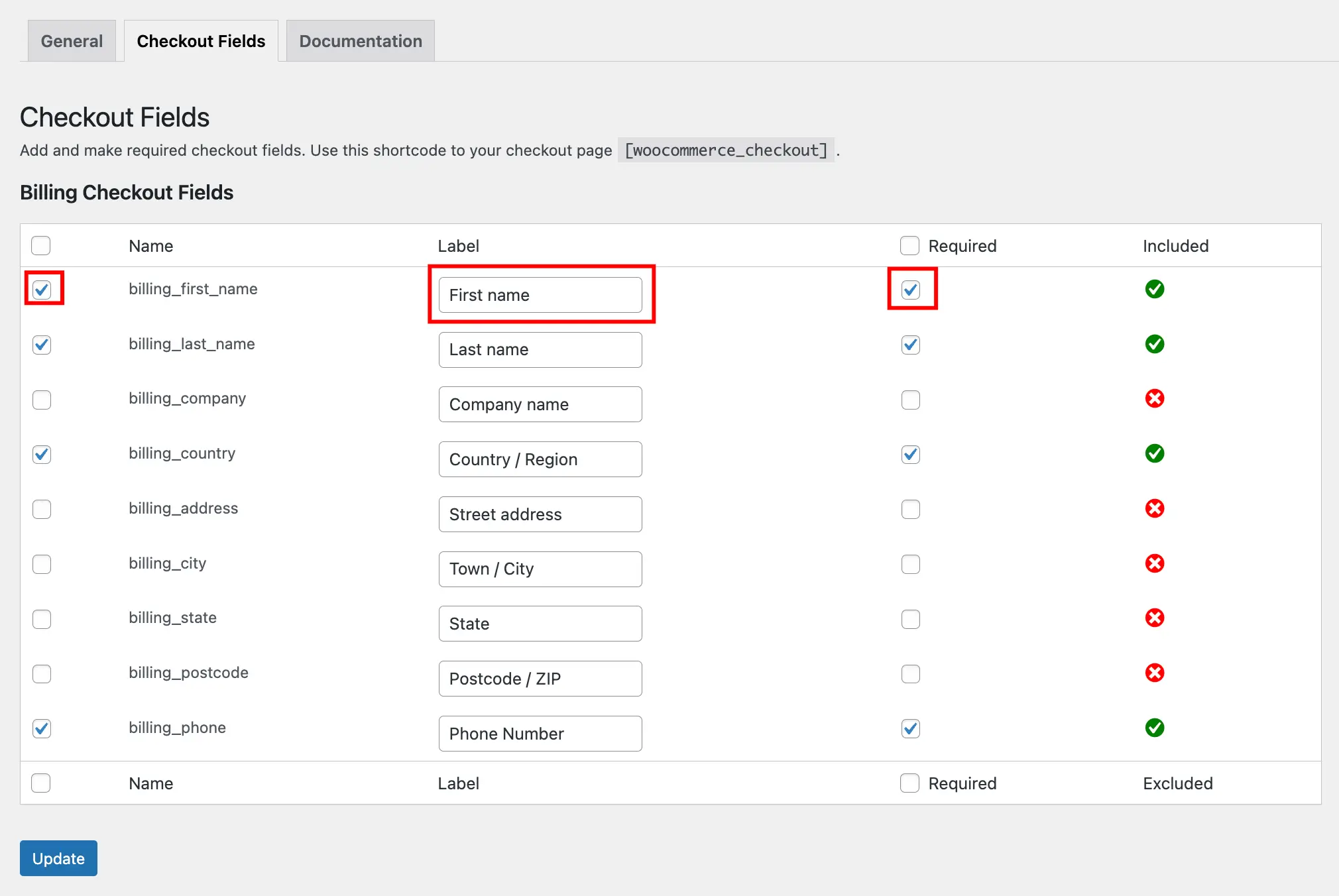 Configure Billing Fields