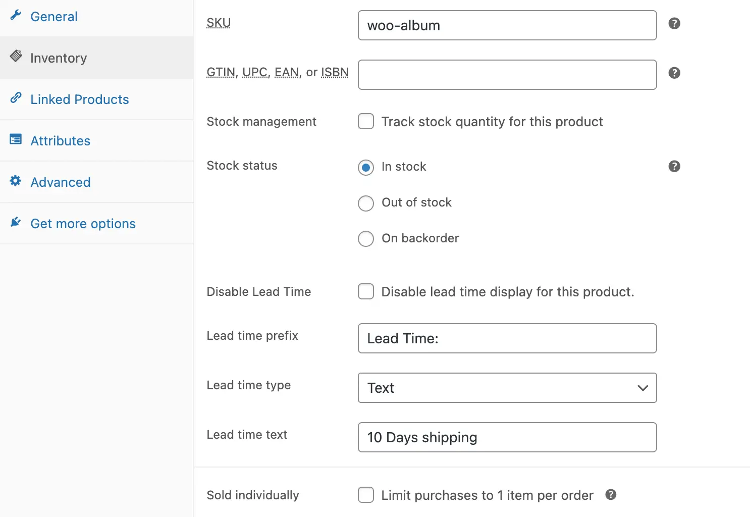 Settings at Product Level