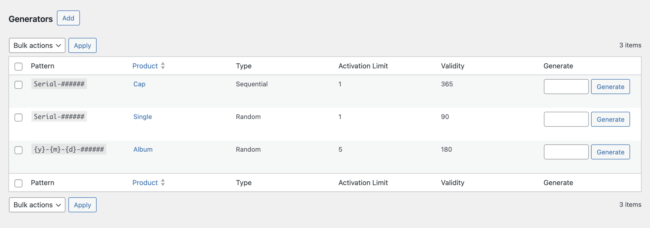 Generate Keys in Bulk
