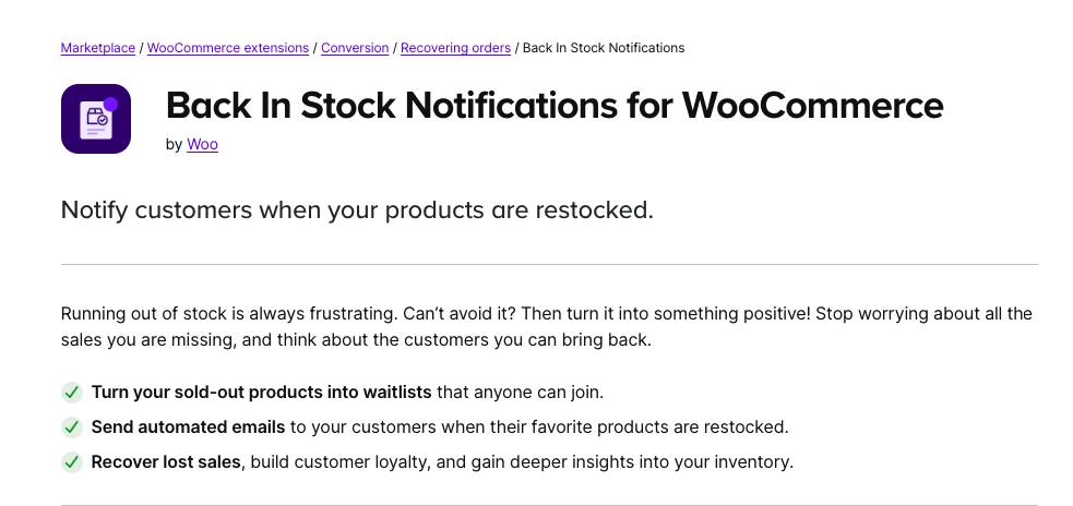 WooCommerce Back In Stock Notifications