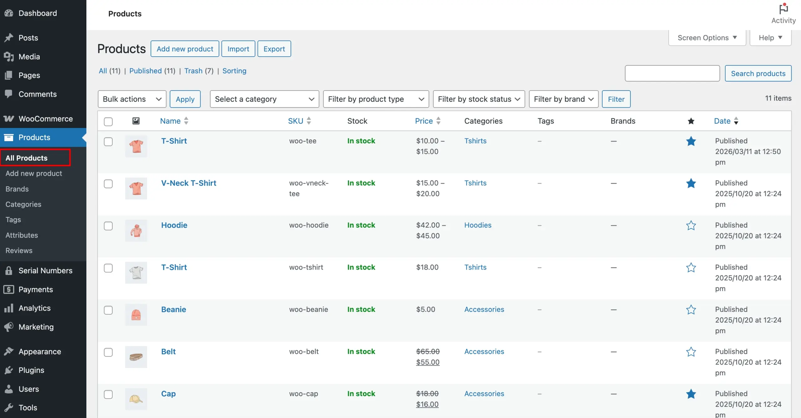 WooCommerce Products list