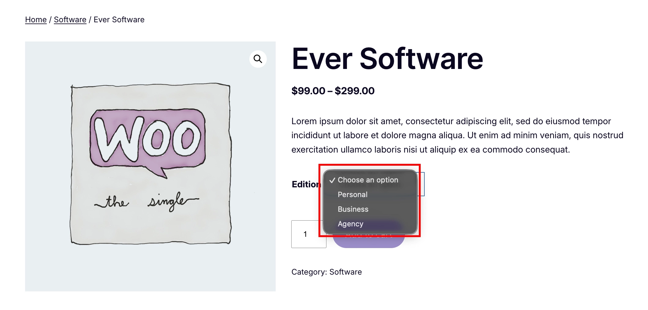 Variable product in WooCommerce