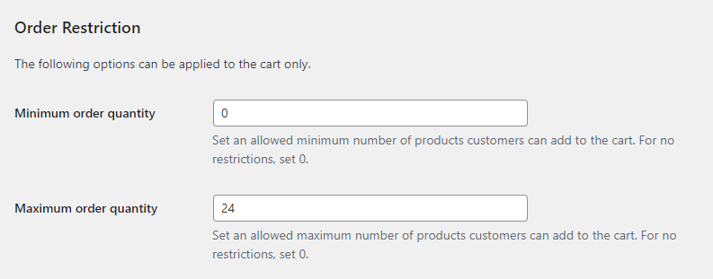 Min Max cart quantity limit