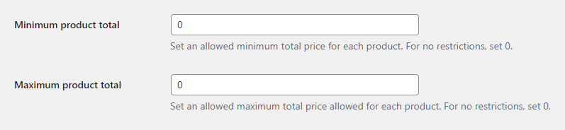 Min Max Price limit for all products