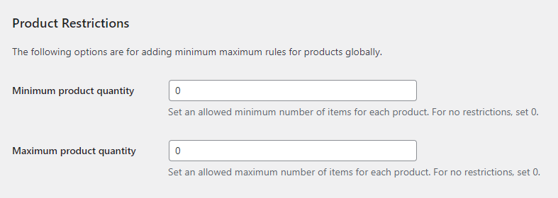 Min Max Quantity Restrictions for all products